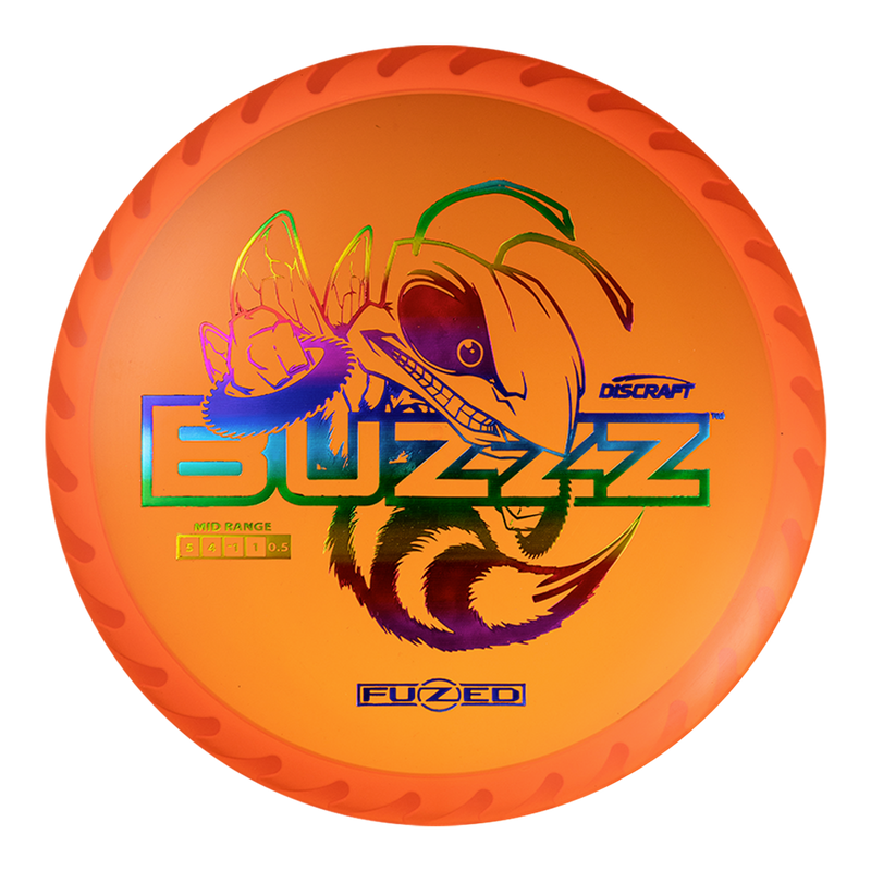 Discraft FuZed Buzzz midrange disc, Buzzz Saw stamp, orange disc with dark orange and light orange rim