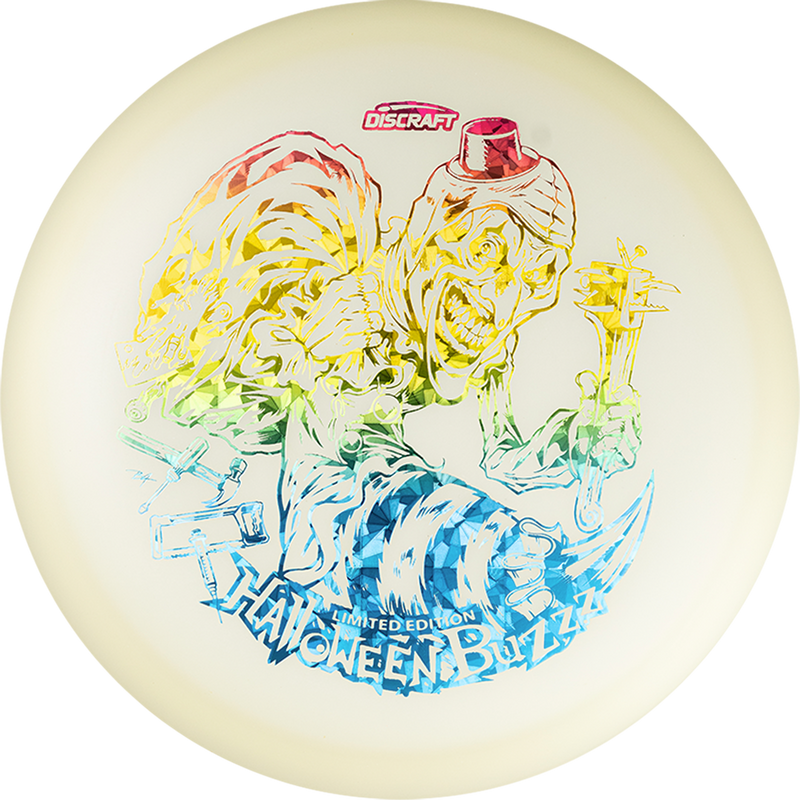 Discraft Mega-Glo Buzzz midrange disc, Single Foil 2025 Halloween Buzzz stamp, glow disc