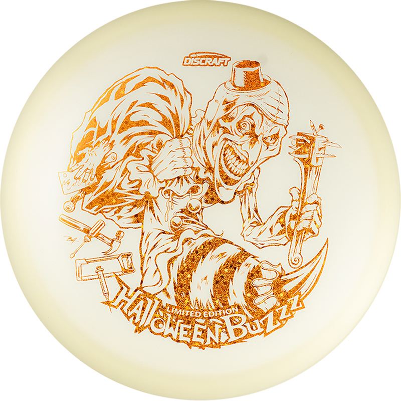 Discraft Mega-Glo Buzzz midrange disc, Single Foil 2025 Halloween Buzzz stamp, glow disc