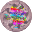 Discraft Recycled ESP Buzzz midrange disc, ThroFlo “Gator Buzzz” stamp, gray and dark purple disc