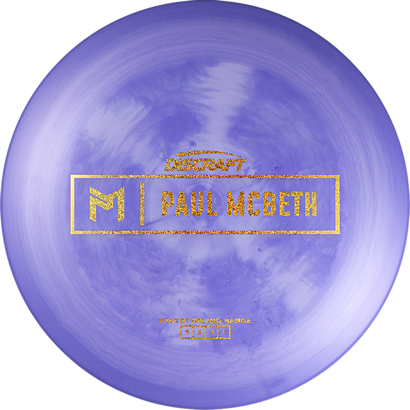 Discraft Special Blend Paul McBeth Malita midrange disc, Paul McBeth Prototype Bar Stamp stamp, purple and light purple disc