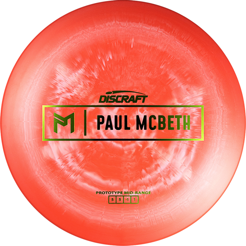 Discraft Special Blend Paul McBeth Malita midrange disc, Paul McBeth Prototype Bar Stamp stamp, red and light red disc