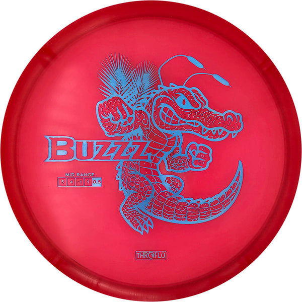 Discraft Z Buzzz midrange disc, ThroFlo “Gator Buzzz” stamp, red disc