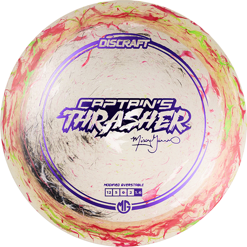 Discraft Z Jawbreaker Missy Gannon Captain's Thrasher driver disc, Missy Gannon 2025 Signature Series stamp, clear and multi color disc