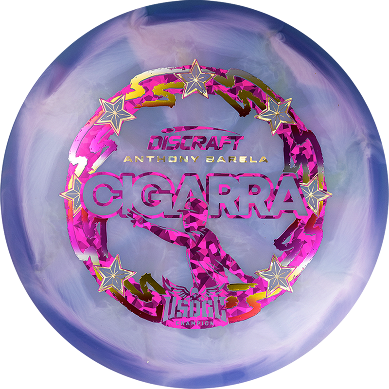 Discraft Z Swirl Anthony Barela Cigarra fairway driver disc, Anthony Barela 2025 USDGC Champion stamp, purple and light purple disc