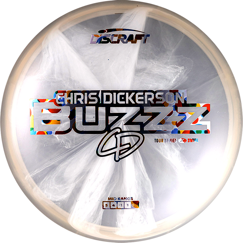 Discraft Z Swirl Buzzz midrange disc, Chris Dickerson 2025 Tour Series stamp, gray and white disc