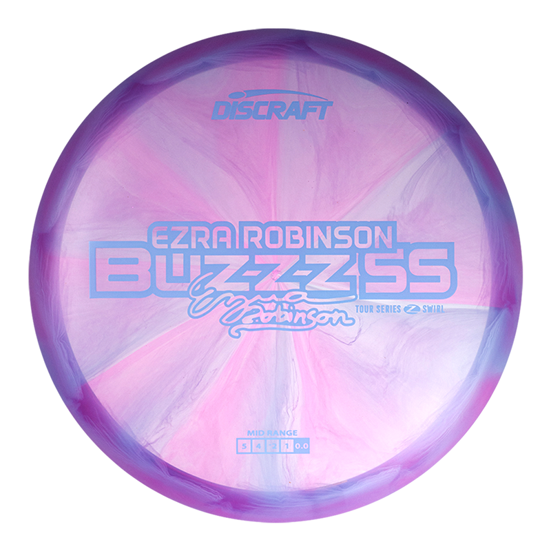 Discraft Z Swirl Buzzz SS midrange disc, Ezra Robinson 2025 Tour Series stamp, purple and blurple disc