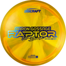 Discraft Z Swirl Raptor driver disc, Aaron Gossage 2025 Tour Series stamp, dark yellow and yellow disc