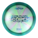 Discraft Z Swirl Scorch driver disc, Valerie Mandujano 2025 Tour Series stamp, green and light purple disc