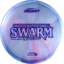 Discraft Z Swirl Swarm midrange disc, Andrew Presnell 2025 Tour Series stamp, light blurple and light pink disc