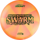 Discraft Z Swirl Swarm midrange disc, Andrew Presnell 2025 Tour Series stamp, light orange and peach disc