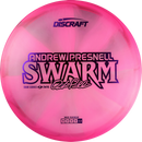 Discraft Z Swirl Swarm midrange disc, Andrew Presnell 2025 Tour Series stamp, pink and dark pink disc