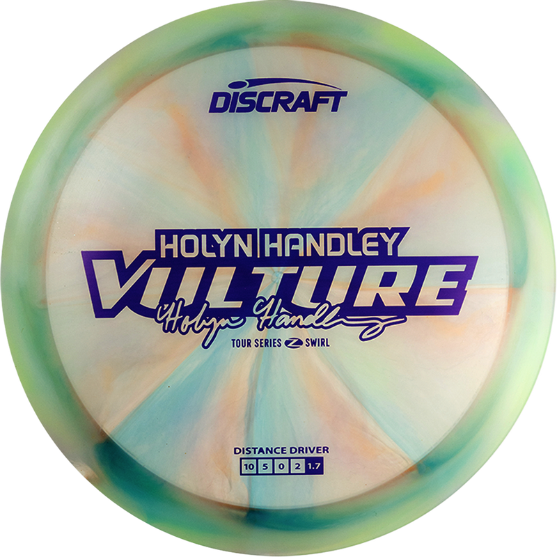 Discraft Z Swirl Vulture driver disc, Holyn Handley 2025 Tour Series stamp, light blue and light orange disc