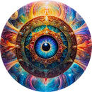 Dynamic Discs Fuzion Escape driver disc, DyeMax All Seeing Eye Past stamp, white disc