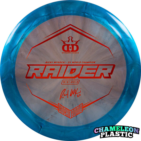 Dynamic Discs Lucid-X Chameleon Raider driver disc, Sockibomb Stamp stamp, blue disc