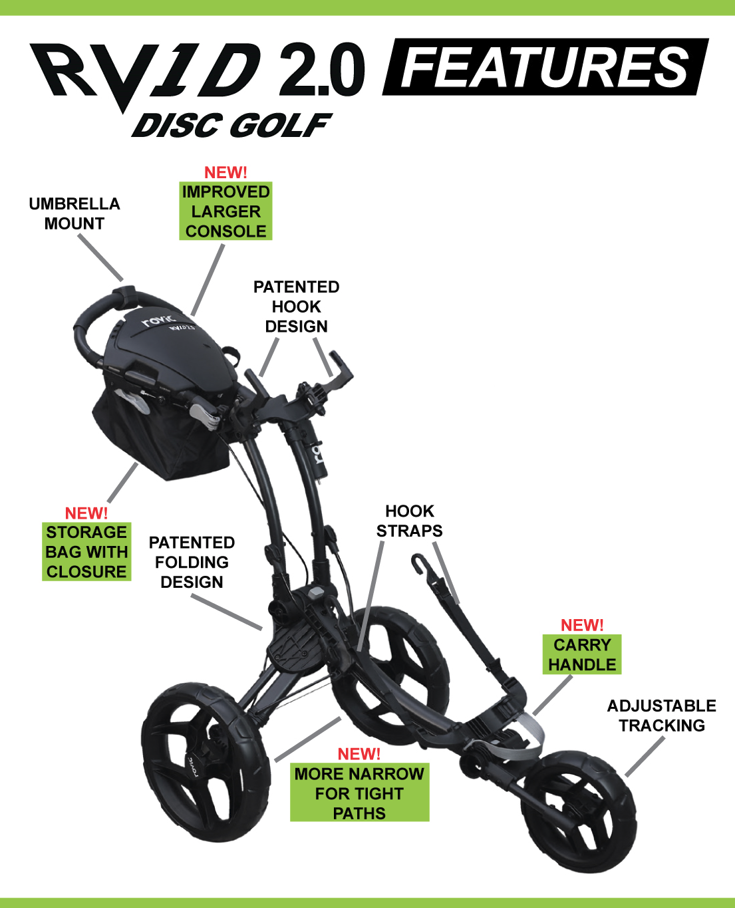 Rovic RV1D 2.0 Disc Golf Cart - Charcoal & Lime