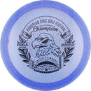 Innova Champion Metal Flake Eagle fairway driver disc, Calvin Heimburg 2025 European Disc Golf Festival Champion stamp, blue disc