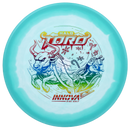 Innova Halo Star Calvin Heimburg Toro midrange disc, 2024 Christmas Toro Sleigh stamp, white and light blue disc with light blue rim