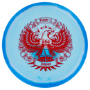 Innova Halo Star Eagle-L fairway driver disc, America250 Eagle-L stamp, light blue disc with royal blue rim