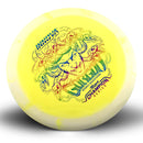 Innova Halo Star Gorgon driver disc, Dennis Augustsson 2026 Tour Series stamp, yellow disc with white rim