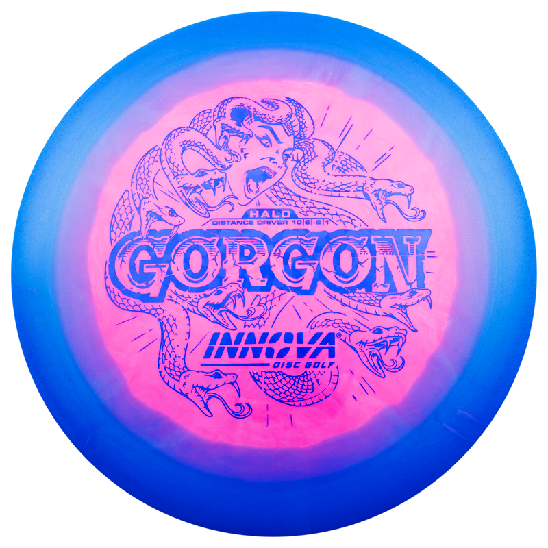 Innova Halo Star Gorgon driver disc, pink disc with blue rim
