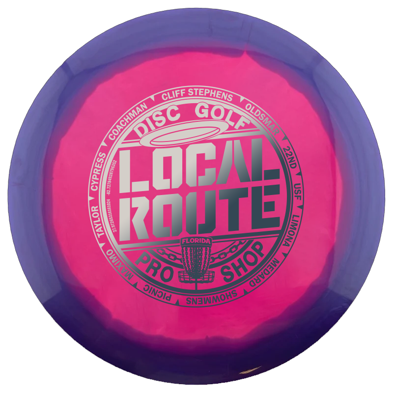 Innova Halo Star Rollo midrange disc, Local Route "Circle the Bay" stamp, pink disc with purple rim