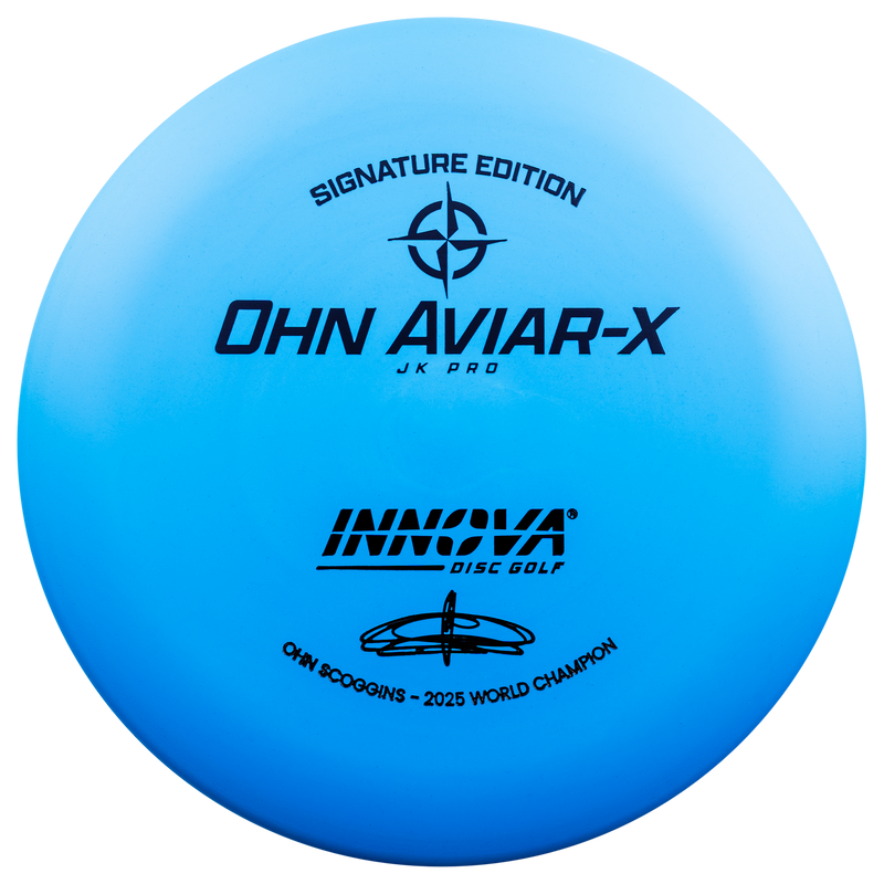 Innova JK Pro Aviar-X putt & approach disc, Ohn Scoggins 2025 World Champion Signature Series stamp, blue disc