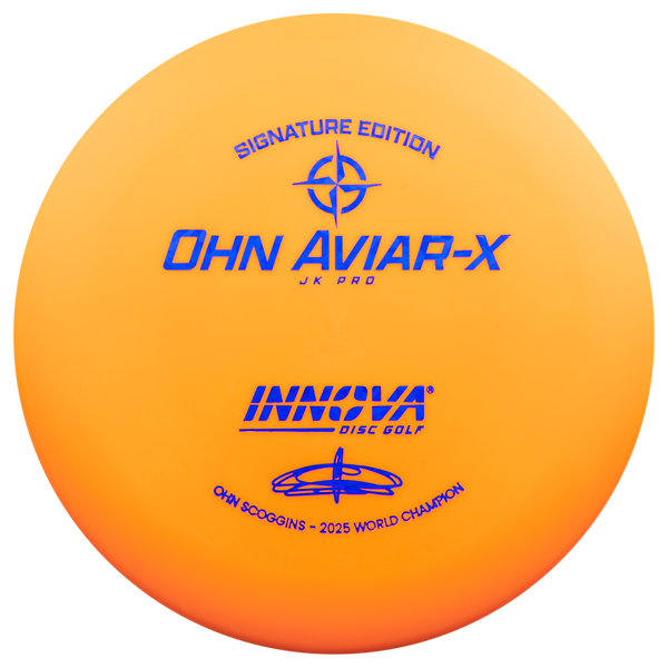 Innova JK Pro Aviar-X putt & approach disc, Ohn Scoggins 2025 World Champion Signature Series stamp, orange disc