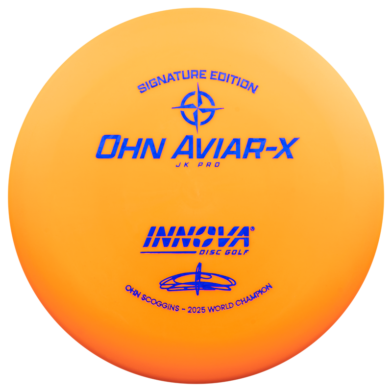 Innova JK Pro Aviar-X putt & approach disc, Ohn Scoggins 2025 World Champion Signature Series stamp, orange disc