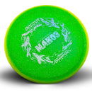 Innova Metal Flake Halo Champion Mako3 midrange disc, Kona Montgomery 2026 Tour Series stamp, green disc with light green rim