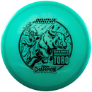 Innova Proto Glow Champion Calvin Heimburg Toro midrange disc, Rasmus Saukkoriipi 2025 Tour Series stamp, blue disc