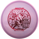 Innova Proto Glow Champion Calvin Heimburg Toro midrange disc, Rasmus Saukkoriipi 2025 Tour Series stamp, light purple disc