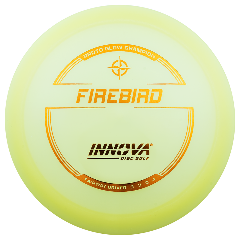 Innova Proto Glow Champion Firebird driver disc, glow and gold disc