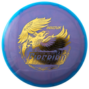 Innova Proto Glow Halo Champion Firebird driver disc, Nate Sexton 2025 Tour Series stamp, purple disc with blue rim