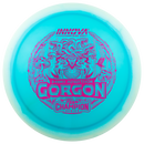 Innova Proto Glow Halo Champion Gorgon driver disc, Dennis Augustsson 2025 Tour Series stamp, blue disc with white rim
