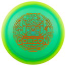 Innova Proto Glow Halo Champion Gorgon driver disc, Dennis Augustsson 2025 Tour Series stamp, green disc with green yellow rim