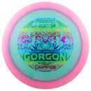 Innova Proto Glow Halo Champion Gorgon driver disc, Dennis Augustsson 2025 Tour Series stamp, light blue disc with pink rim