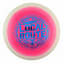 Innova Proto Glow Halo Star Roadrunner driver disc, Local Route 2026 Circle the Bay stamp, pink disc with white rim
