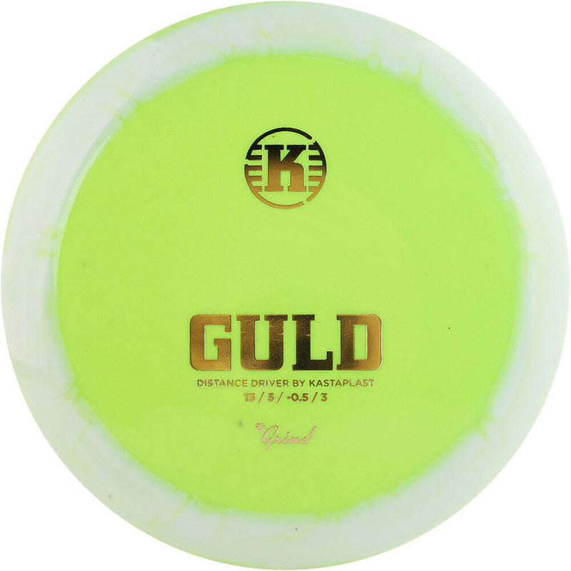 Kastaplast Grind Guld driver disc, green yellow disc with white rim