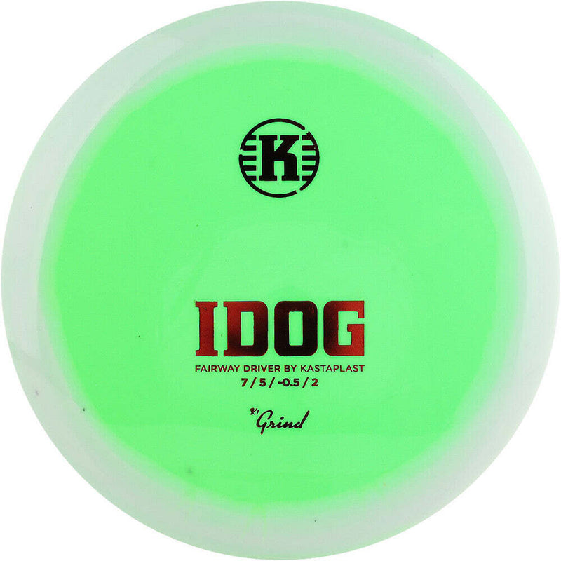 Kastaplast Grind Idog fairway driver disc, light green disc with white rim