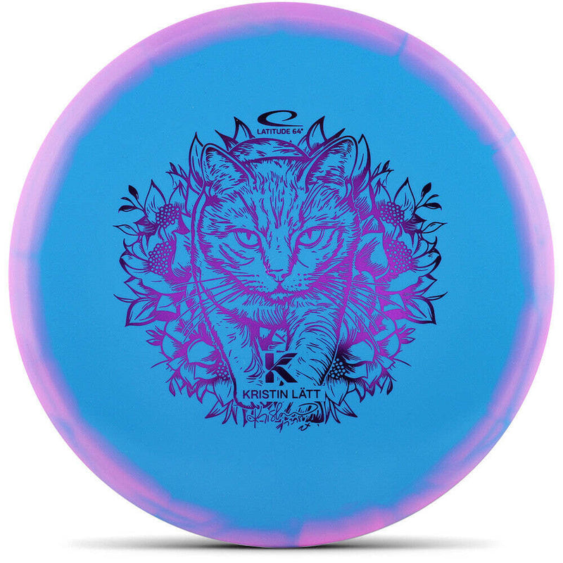 Latitude 64 Gold Orbit Claymore midrange disc, Kristin Latt 2025 Team Series stamp, turquoise disc with pink rim