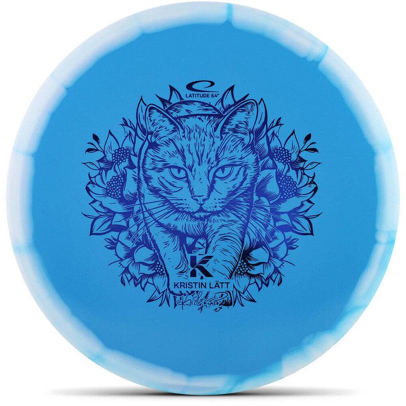 Latitude 64 Gold Orbit Claymore midrange disc, Kristin Latt 2025 Team Series stamp, turquoise disc with white rim
