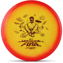 Latitude 64 Opto Orbit Fuse midrange disc, JohnE McCray 2025 Team Series stamp, yellow disc with red rim
