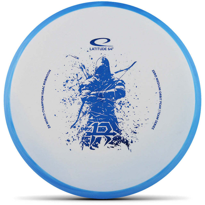 Latitude 64 Zero Medium Orbit Peak putt & approach disc, Isaac Robinson 2025 Team Series stamp, white disc with blue rim