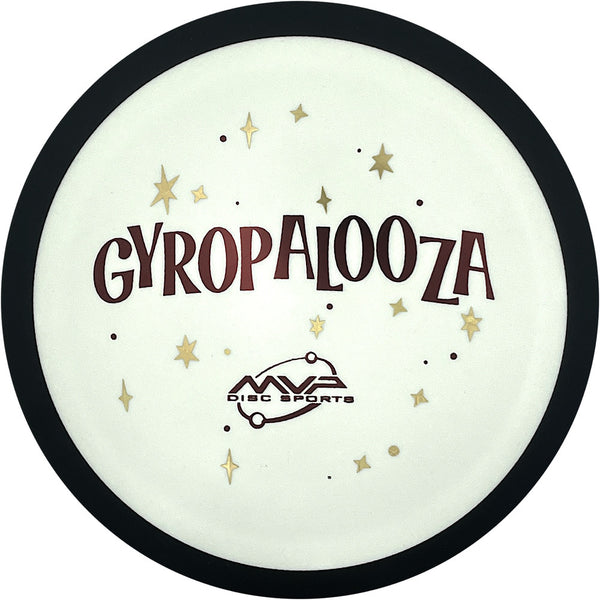MVP Fission Dimension driver disc, 2025 GYROpalooza Starry Stamp stamp, white disc