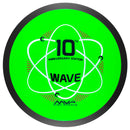 MVP Neutron Wave driver disc, GYROpalooza 2025 "Neutron Wave 10 Year Anniversary" stamp, green disc