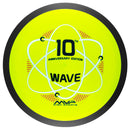 MVP Neutron Wave driver disc, GYROpalooza 2025 "Neutron Wave 10 Year Anniversary" stamp, yellow disc