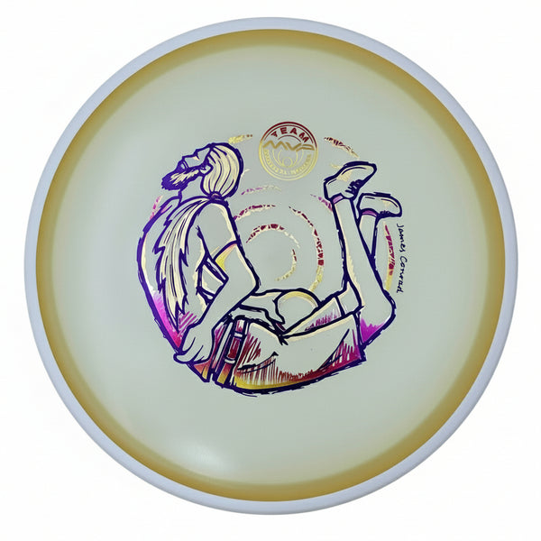 MVP Particle Eclipse James Conrad Detour midrange disc, James Conrad 2025 Team Series "Bendy James" stamp, glow disc