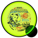 MVP Particle Glow Proton Particle putt & approach disc, GYROpalooza 2025 "Out Of This World" stamp, green yellow disc