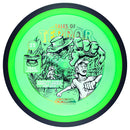 MVP Proton James Conrad Trail driver disc, James Conrad 2025 Team Series Halloween Edition "Tales of Terror" stamp, green disc